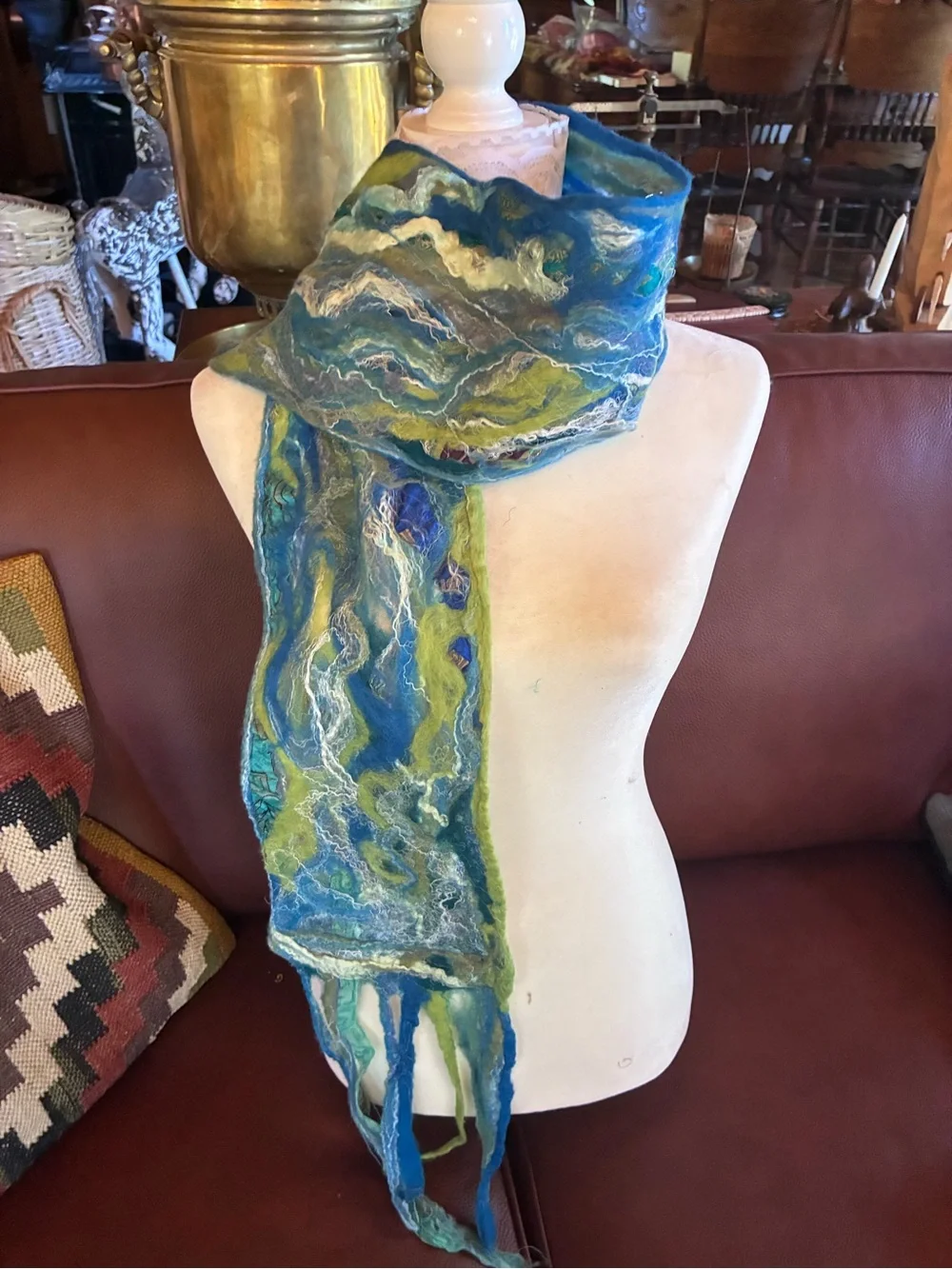 Handmade By Seller Blue Green wet Felted Wool Scarf